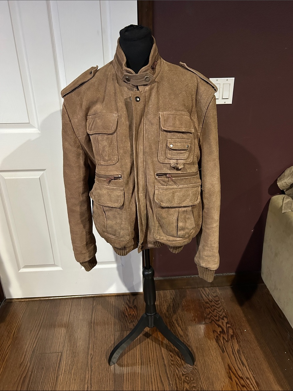 Vtg Men’s Repage tan suede Sherpa Moro cafe racer bomber jacket sz XL